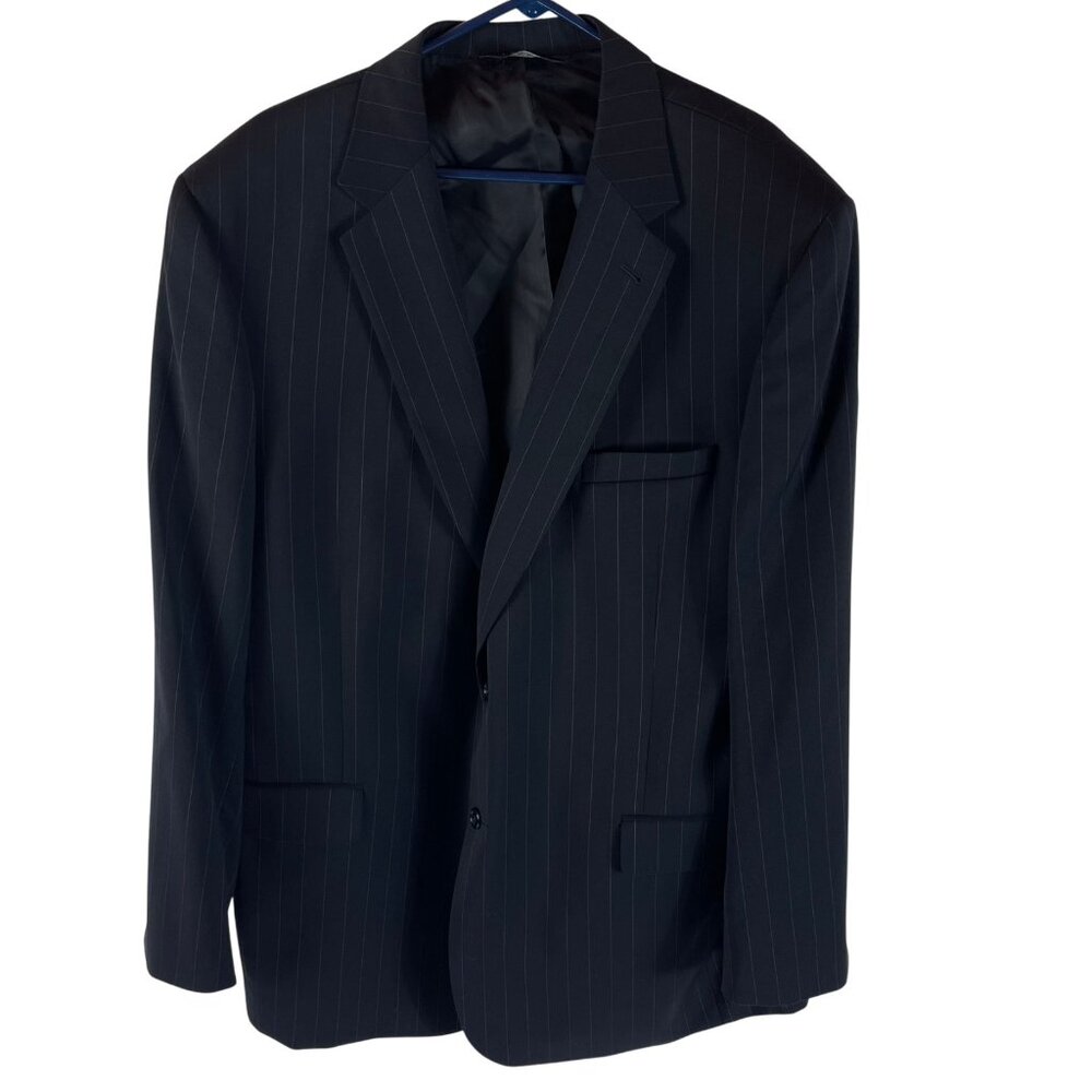 Jos A Bank Signature Gordon Wool Blazer Jacket Mens 48 L Black Stripe Sport Coat
